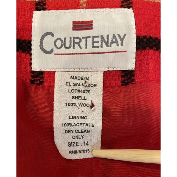 Courtenay Vintage Plaid Red Black Single-Button Blazer w/Shoulder Pads Size 14 - Picture 5 of 12